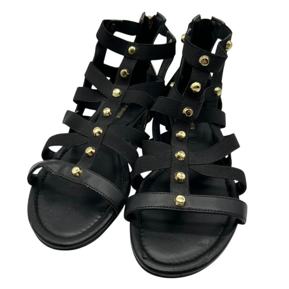 Marc Fisher Studded Gladiator Sandals Size 8 Black Caged Strappy Flat Summer